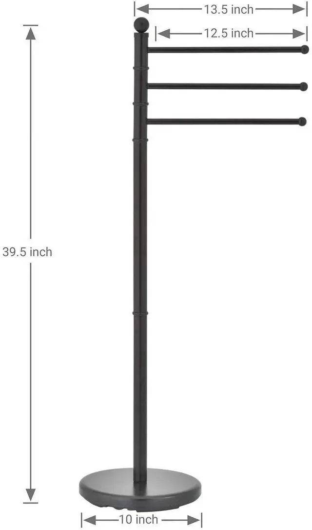 Alt view image 3 of 6 - 40 Inch Towel Hanging Rack Stand Freestanding Bathroom Black Metal Towel Rack