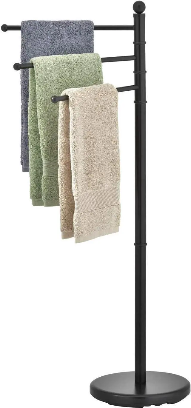 Main image of 40 Inch Towel Hanging Rack Stand Freestanding Bathroom Black Metal Towel Rack