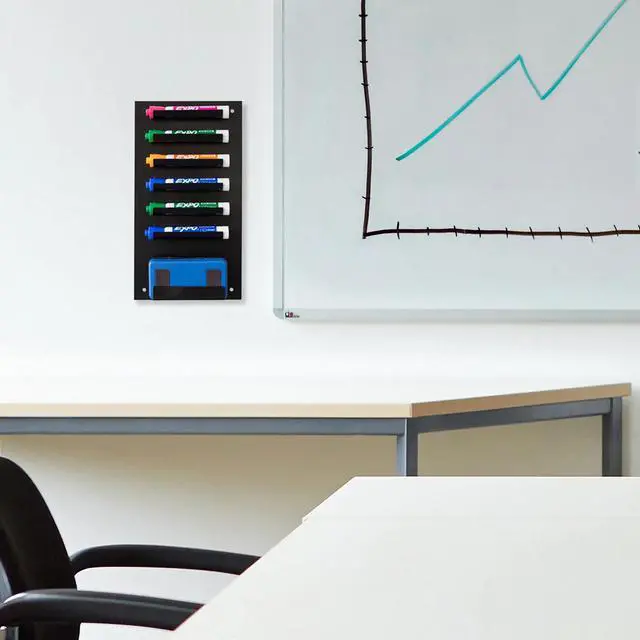 Alt view image 2 of 5 - 6-Slot Wall Mounted Metal Dry Erase Marker & Eraser Vertical Storage, Black