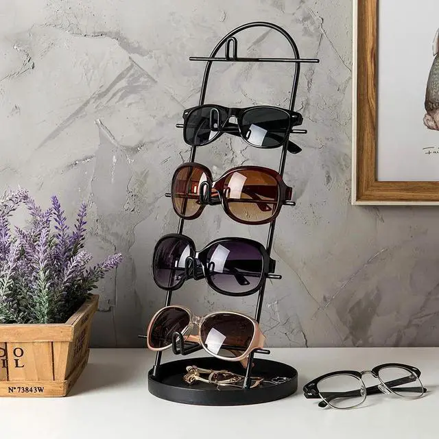 Alt view image 2 of 5 - Black Metal 5-Tier Sunglasses Display Stand with Tray, Retail Eyewear Holder
