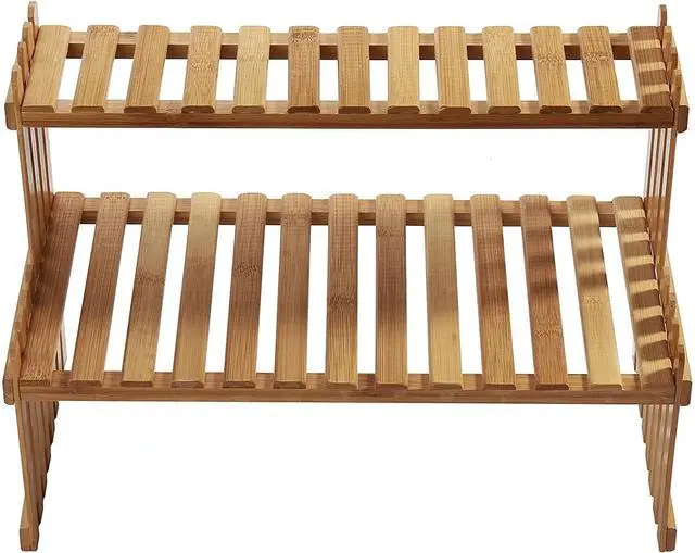 Alt view image 7 of 7 - Tabletop Natural Bamboo Plant Stand, 2 Tier Desktop Shelf Rack