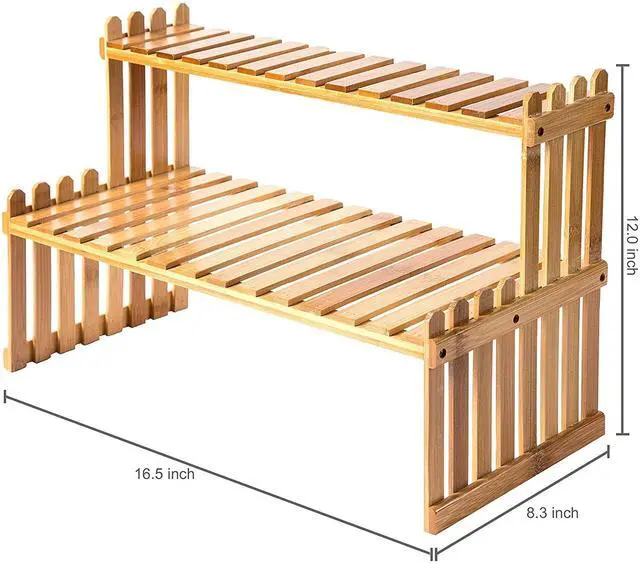 Alt view image 6 of 7 - Tabletop Natural Bamboo Plant Stand, 2 Tier Desktop Shelf Rack