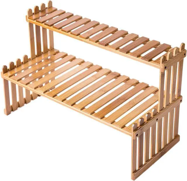 Main image of Tabletop Natural Bamboo Plant Stand, 2 Tier Desktop Shelf Rack