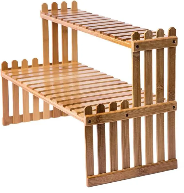 Alt view image 5 of 7 - Tabletop Natural Bamboo Plant Stand, 2 Tier Desktop Shelf Rack