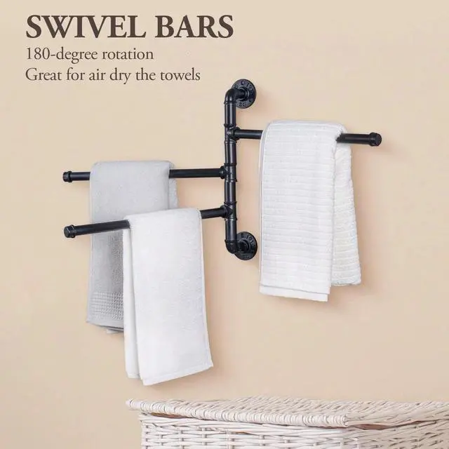 Alt view image 6 of 7 - Wall Mounted Black Metal Towel Rack w/ Industrial Pipe & 3 Bar, Tower Holder