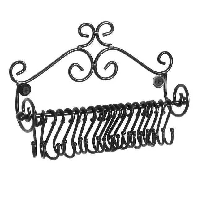 Alt view image 3 of 6 - Wall Mounted Black Metal Jewelry Organizer, Necklace Storage Rack w/ 20 S-Hooks