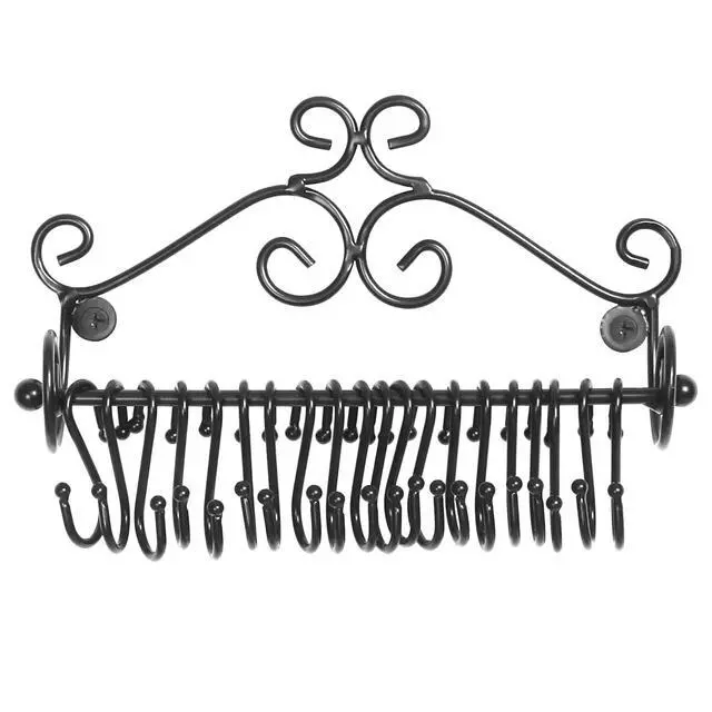 Alt view image 2 of 6 - Wall Mounted Black Metal Jewelry Organizer, Necklace Storage Rack w/ 20 S-Hooks