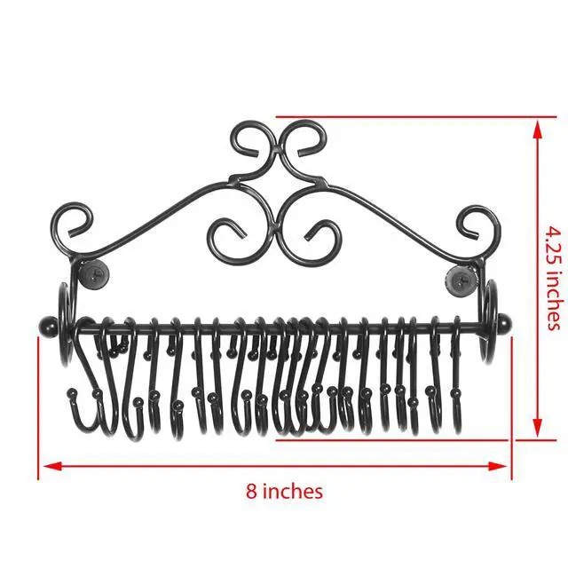 Alt view image 6 of 6 - Wall Mounted Black Metal Jewelry Organizer, Necklace Storage Rack w/ 20 S-Hooks
