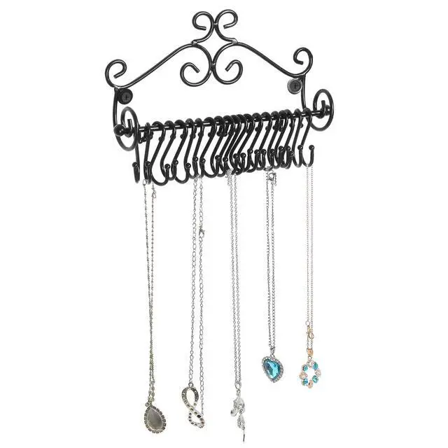 Alt view image 5 of 6 - Wall Mounted Black Metal Jewelry Organizer, Necklace Storage Rack w/ 20 S-Hooks