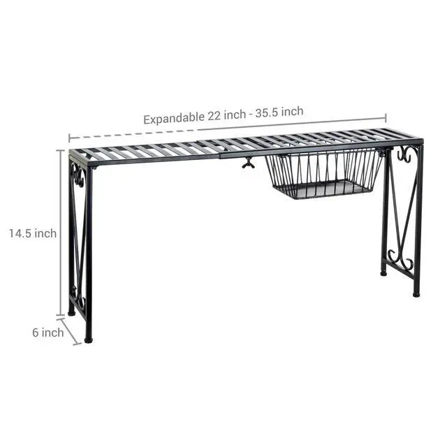 Alt view image 4 of 7 - Black Metal Expandable Over-The-Sink Storage Shelf Rack w/Pull-Out Drawer
