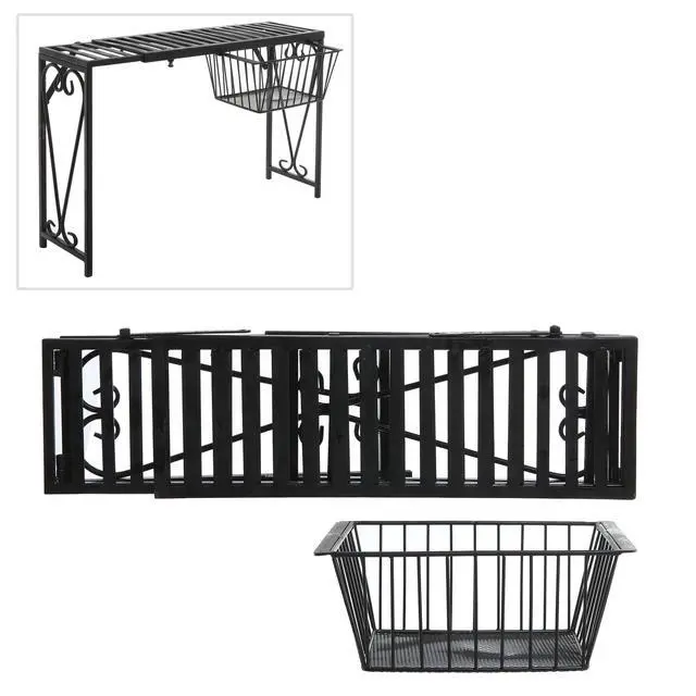 Alt view image 6 of 7 - Black Metal Expandable Over-The-Sink Storage Shelf Rack w/Pull-Out Drawer