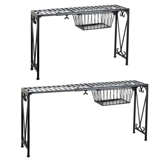 Alt view image 7 of 7 - Black Metal Expandable Over-The-Sink Storage Shelf Rack w/Pull-Out Drawer