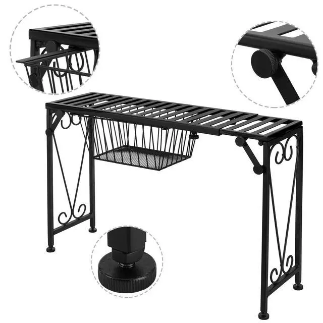 Alt view image 5 of 7 - Black Metal Expandable Over-The-Sink Storage Shelf Rack w/Pull-Out Drawer