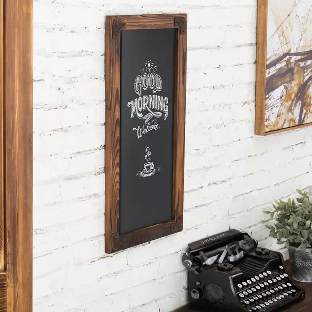 Alt view image 3 of 7 - 12 X 25-Inch Wall-Mounted Erasable Chalkboard with Dark Brown Wood Frame