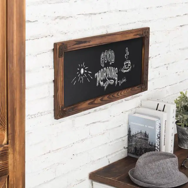 Alt view image 4 of 7 - 12 X 25-Inch Wall-Mounted Erasable Chalkboard with Dark Brown Wood Frame