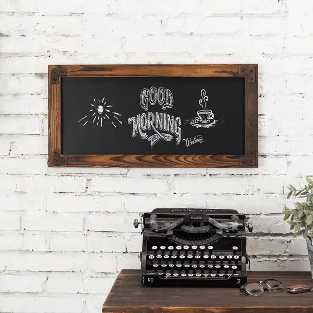 Alt view image 2 of 7 - 12 X 25-Inch Wall-Mounted Erasable Chalkboard with Dark Brown Wood Frame