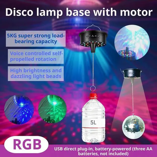 Alt view image 5 of 7 - Disco Motor Rotating Mirror Ball Spinner w/ Remote Adjustable Speed for DJ Party