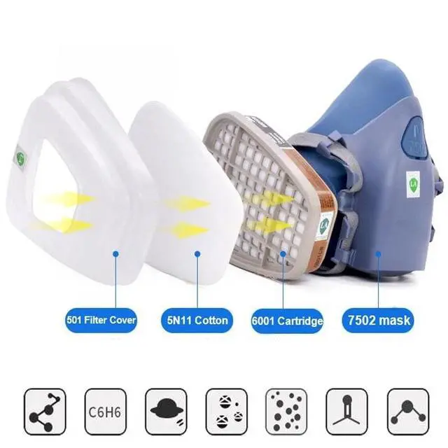Alt view image 4 of 7 - Half Face Gas Mask Painting Spraying Respirator Facepiece reusable respirator US