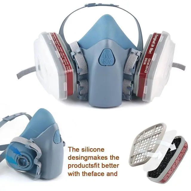 Alt view image 2 of 7 - Half Face Gas Mask Painting Spraying Respirator Facepiece reusable respirator US