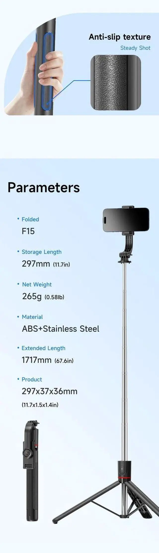 Alt view image 7 of 7 - 68 inch Selfie Stick Tripod Remote Desktop Stand Phone Holder