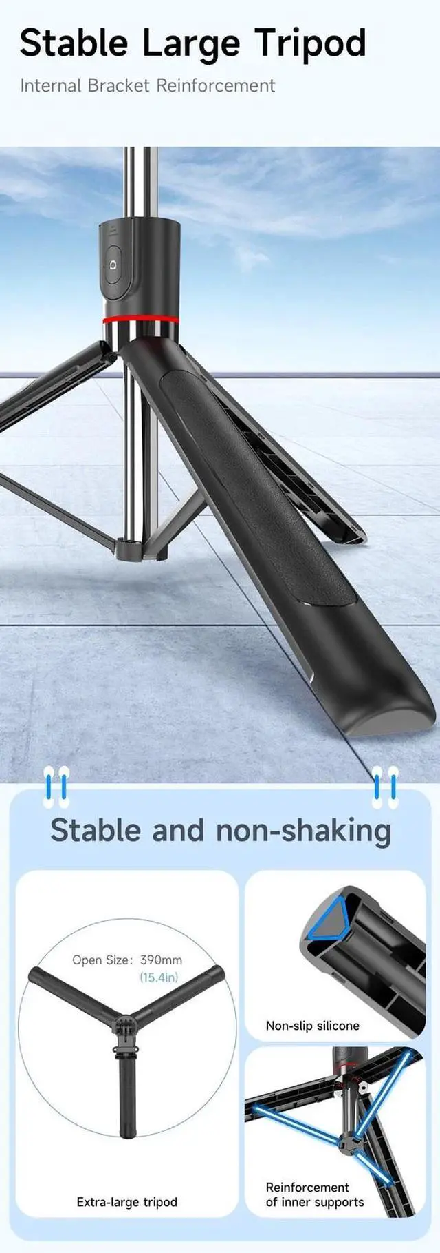 Alt view image 6 of 7 - 68 inch Selfie Stick Tripod Remote Desktop Stand Phone Holder