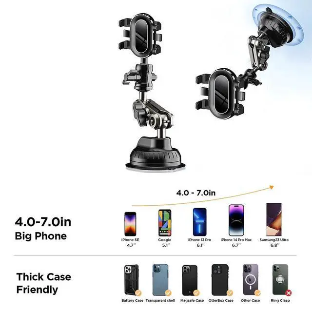 Alt view image 6 of 7 - 360° Rotation Suction Cup Car Phone Holder Dashboard Windshield Cell Phone Mount