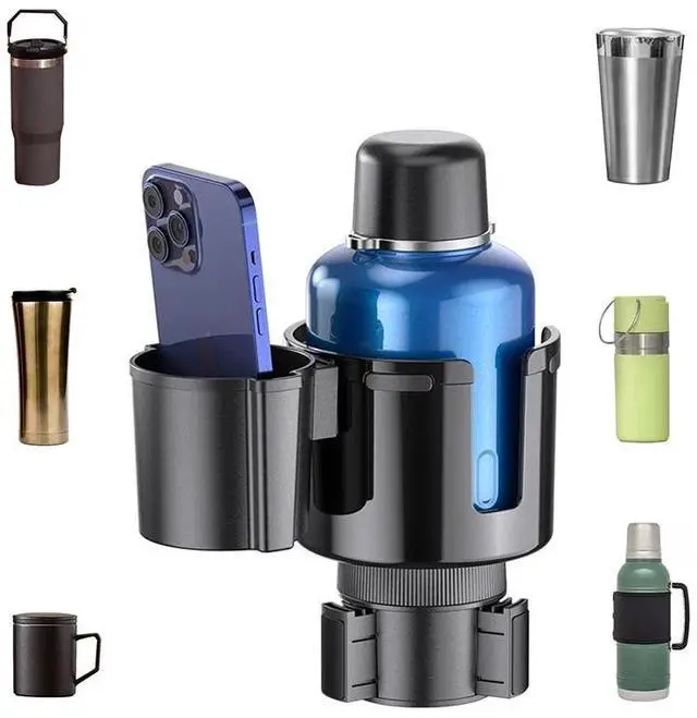 Main image of 2 in 1 Dual Cup Holder Car Truck Mount Coffee Drink Bottle Expander Phone Holder