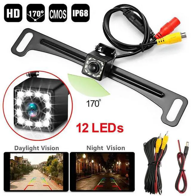 Main image of 170° Car Rear View Backup Camera License Plate Reverse 12 LED Night Vision IP68