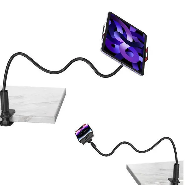 Alt view image 2 of 7 - Universal Gooseneck Tablet Mount Phone Holder Flexible Long Arm Clamp Desk Bed