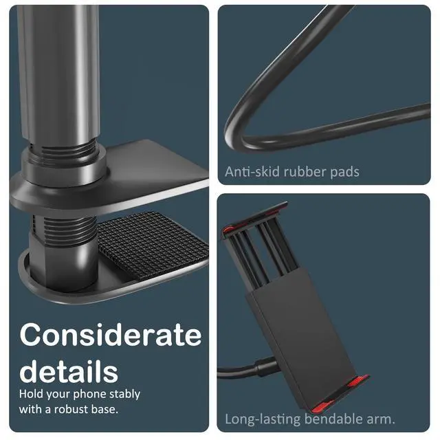 Alt view image 6 of 7 - Universal Gooseneck Tablet Mount Phone Holder Flexible Long Arm Clamp Desk Bed