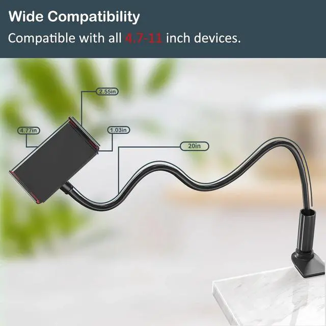Alt view image 7 of 7 - Hands-Free Floor Stand for Phone, Heavy Duty Base Gooseneck Holder for Bed&Sofa