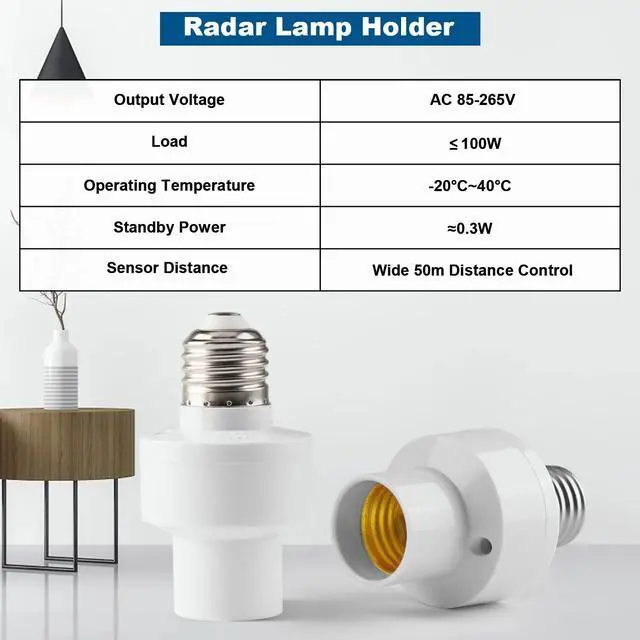 Alt view image 7 of 7 - Radar Motion Sensor Light Socket Adapter-Hands-Free Auto On/Off Switch for Bulbs