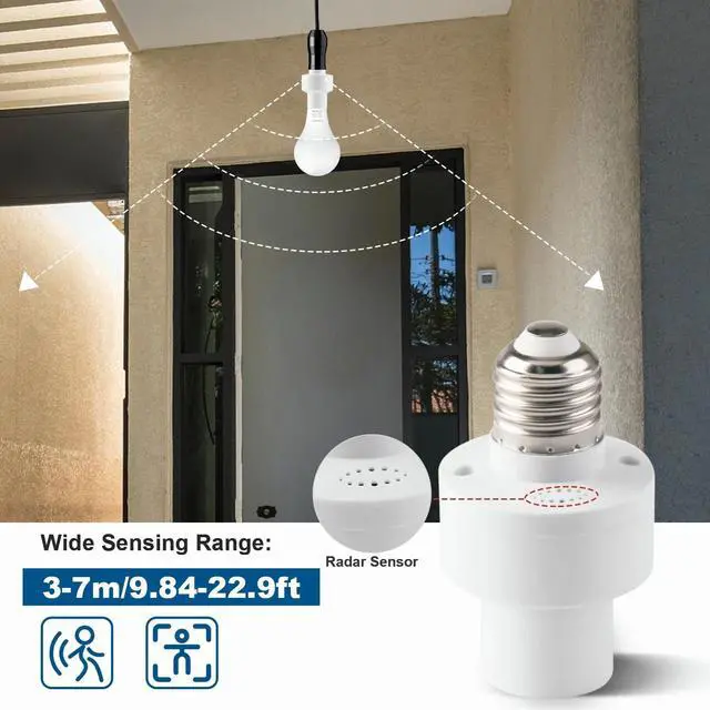 Alt view image 4 of 7 - Radar Motion Sensor Light Socket Adapter-Hands-Free Auto On/Off Switch for Bulbs