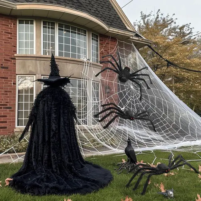 Alt view image 6 of 7 - 5Pcs Halloween Spider Pack - Scary Decor for Garden, Trees, Porch, Indoor Party