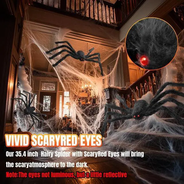 Alt view image 5 of 7 - 5Pcs Halloween Spider Pack - Scary Decor for Garden, Trees, Porch, Indoor Party
