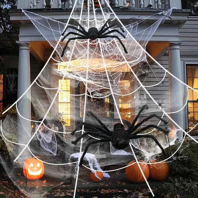 Alt view image 3 of 7 - 5Pcs Halloween Spider Pack - Scary Decor for Garden, Trees, Porch, Indoor Party