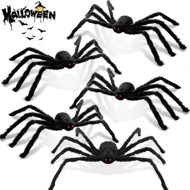 Alt view image 2 of 7 - 5Pcs Halloween Spider Pack - Scary Decor for Garden, Trees, Porch, Indoor Party