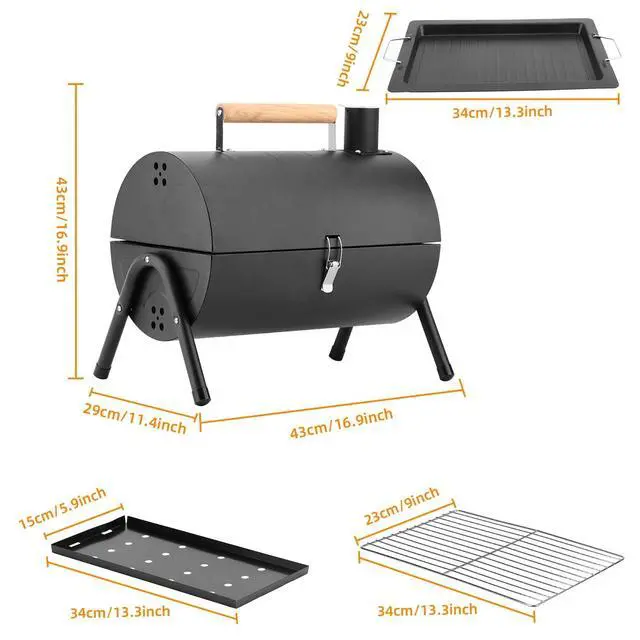 Alt view image 7 of 7 - Portable Charcoal Grill with Griddle Plate, 2-in-1 Outdoor Barbecue Cooking Tool
