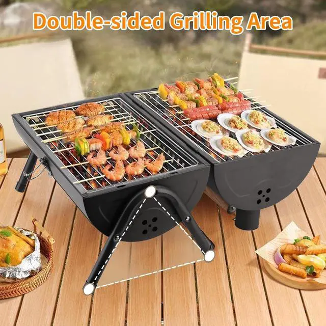 Alt view image 5 of 7 - Portable Charcoal Grill with Griddle Plate, 2-in-1 Outdoor Barbecue Cooking Tool