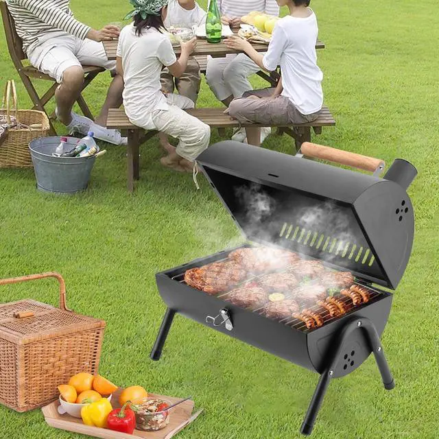 Alt view image 3 of 7 - Portable Charcoal Grill with Griddle Plate, 2-in-1 Outdoor Barbecue Cooking Tool