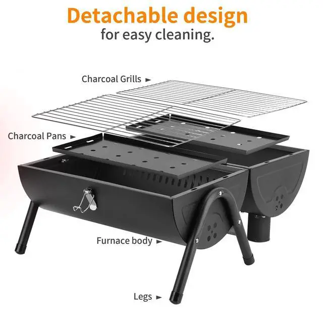Alt view image 6 of 7 - Portable Charcoal Grill with Griddle Plate, 2-in-1 Outdoor Barbecue Cooking Tool