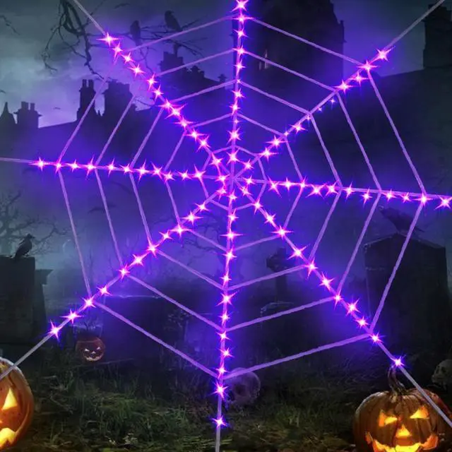 Alt view image 2 of 7 - Giant 12ft Spooky Spider Web with LED Lights - Haunted Halloween Decor -Outdoor