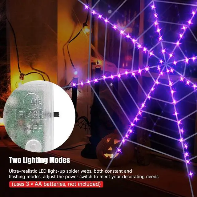 Alt view image 5 of 7 - Giant 12ft Spooky Spider Web with LED Lights - Haunted Halloween Decor -Outdoor