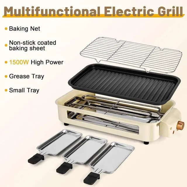 Alt view image 7 of 7 - Electric Indoor Grill,2 in 1 Indoor Grill Non-stick 1500W
