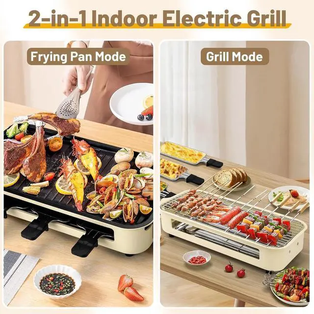 Alt view image 3 of 7 - Electric Indoor Grill,2 in 1 Indoor Grill Non-stick 1500W