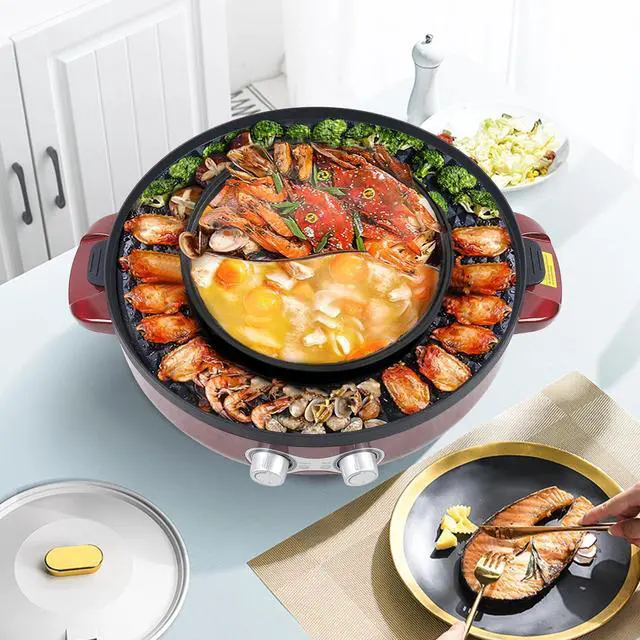 Main image of 2 in 1 Electric Smokeless Grill and 110V Hot Pot BBQ Grill Soup Shabu Pot 2200W