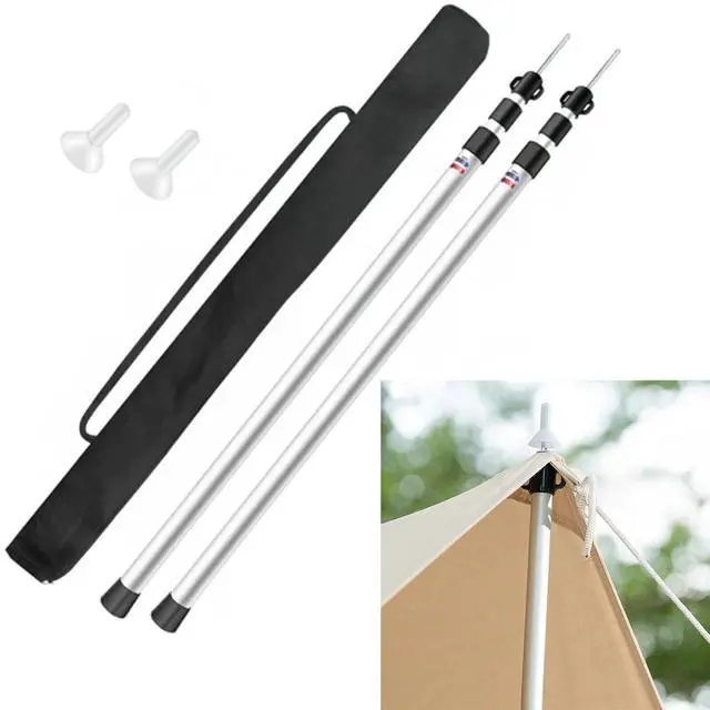 Alt view image 2 of 7 - 2× Tent Pole Telescopic Adjustable Tarp Poles for Camping Canopy Awning Shelter