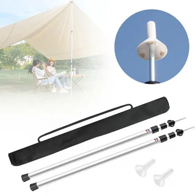 Alt view image 7 of 7 - 2× Tent Pole Telescopic Adjustable Tarp Poles for Camping Canopy Awning Shelter