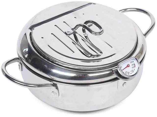 Alt view image 6 of 7 - Japanese Deep Frying Pot Tempura Fryer Pan Temperature Control Stainless Steel