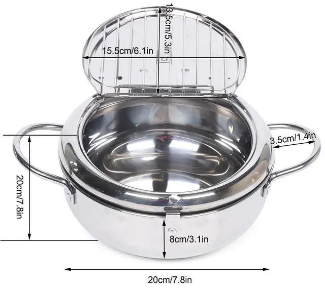 Alt view image 2 of 7 - Japanese Deep Frying Pot Tempura Fryer Pan Temperature Control Stainless Steel